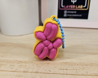 Llavero con forma de perro globo impreso en 3D / Colgante para bolso rosa y amarillo