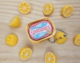 Llavero antiestrés con forma de lata de sardinas impreso en 3D y dije de limón / Regalo para amantes de la gastronomía