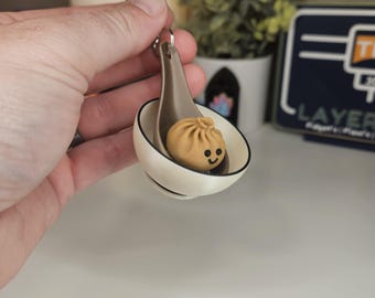 Llavero antiestrés con forma de sopa dim sum impreso en 3D / Llavero con forma de dumpling kawaii