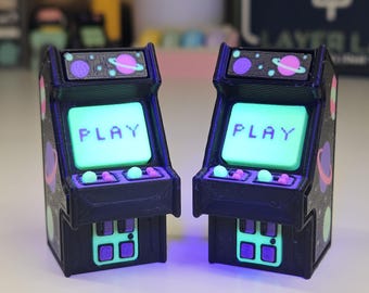 3D Printed Retro Arcade Fidget Clicker Keychain | Glow Galaxy Space ASMR Toy