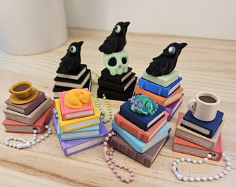 Llavero antiestrés con forma de pila de libros impreso en 3D / Adorno para libro, accesorio para lectores