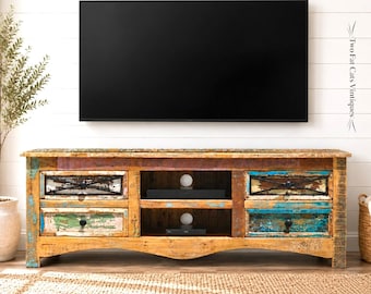 Rustic Reclaimed Wood TV Stand & Media Console | Coastal Farmhouse Credenza