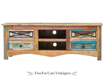 Rustic Reclaimed Wood TV Stand & Media Console | Coastal Farmhouse Credenza