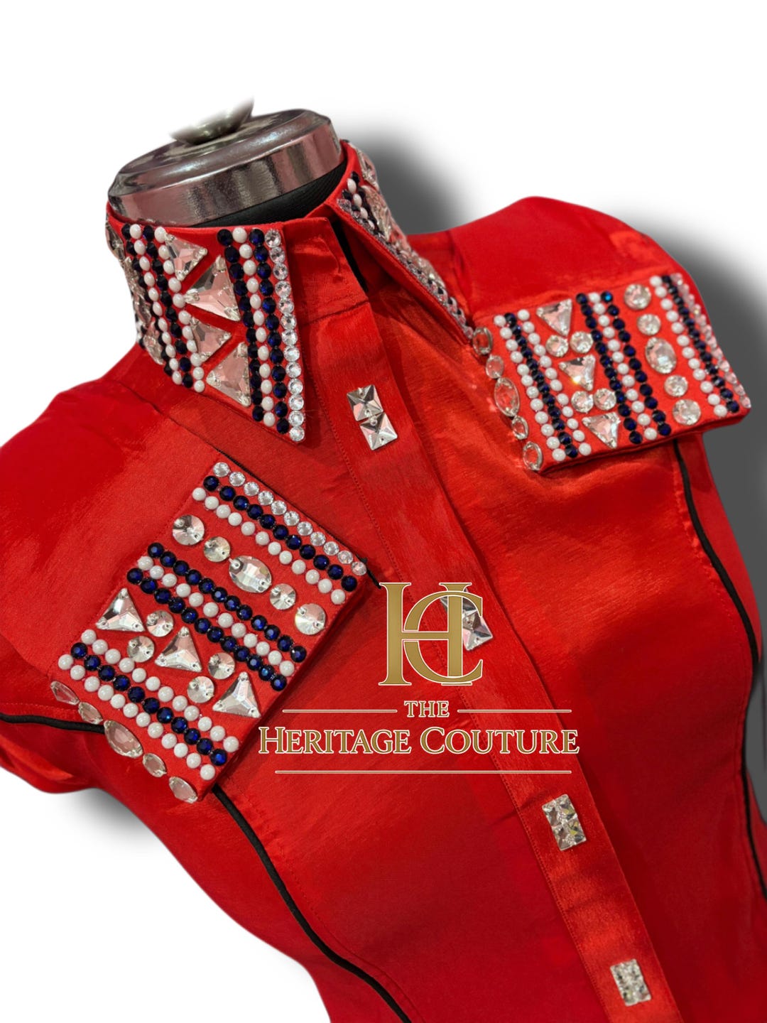 Red Rodeo Show Shirt: Stretch Taffeta, Crystal Embellished - Etsy