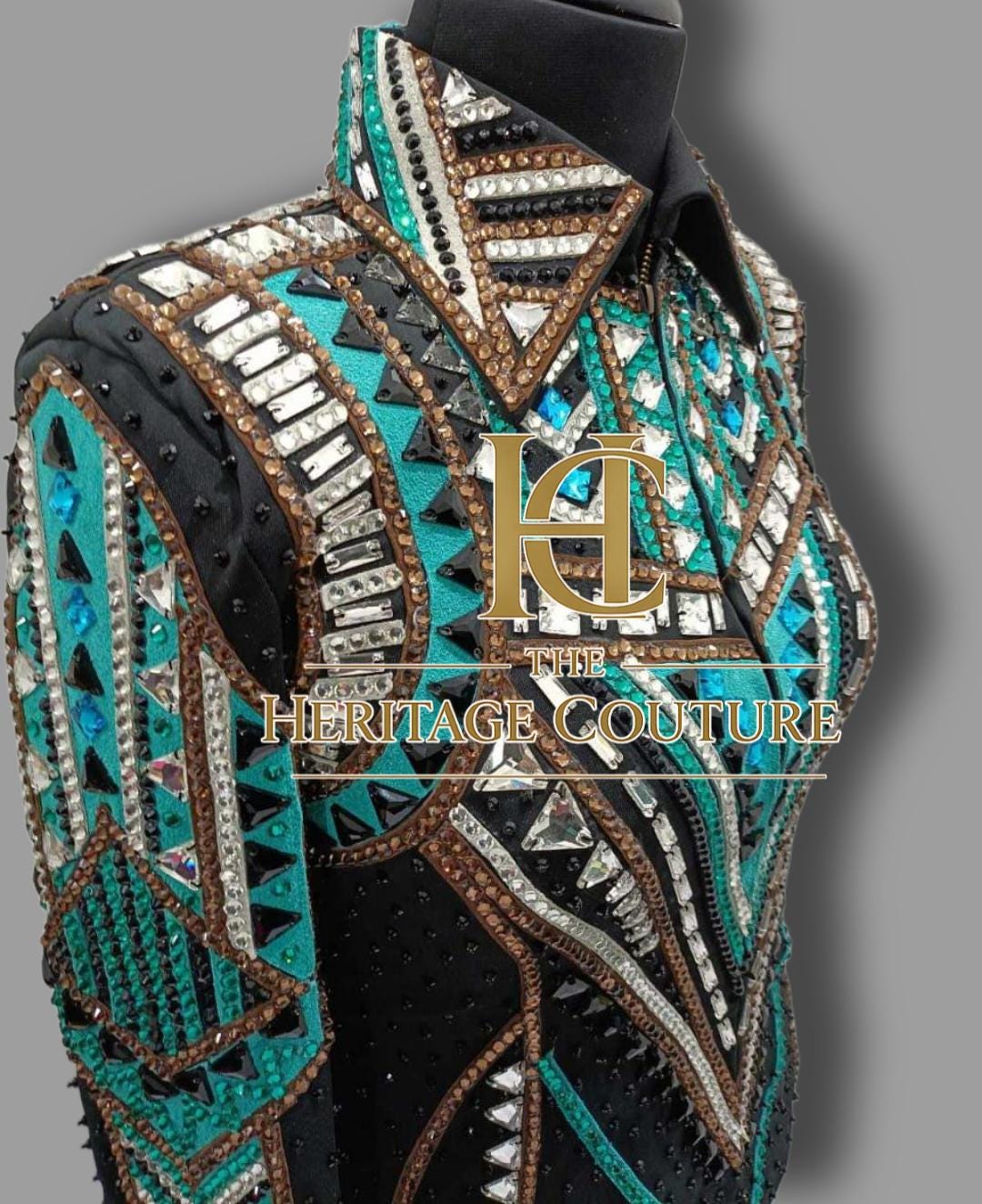 Western Rodeo Showmanship Jacket on Black Base With Gpld Brown Accents ...