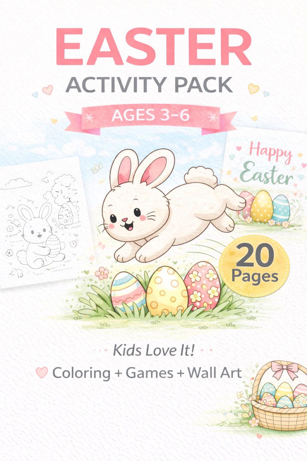 Easter Activity Pack for Kids, 20 Pages Printable, Easter Games Bundle ...
