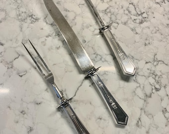 Vintage Silver 3 pc Carving Set Wm Rogers Mfg Co MCM