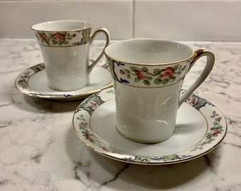 Vintage Hand Painted Nippon Chocolate Coffee Espresso Cups and Saucers Set of 2