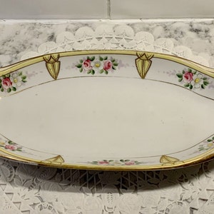 Vintage Handpainted Nippon Celery Dish, Relish Serving Dish, Yellow and Gold Trim Vegetable Dish