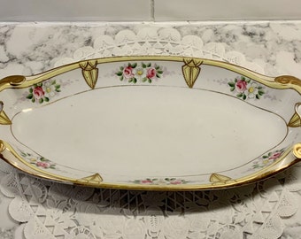 Vintage Handpainted Nippon Celery Dish, Relish Serving Dish, Yellow and Gold Trim Vegetable Dish