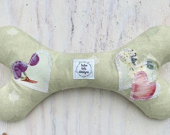 Tough Dog Bone Toy, Shabby Chic Green Leaf Fabric, 12 inch
