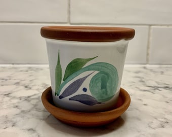 Vintage Emerson Creek Pottery Hand Painted Terra Cotta Ceramic Mini Flower Pot