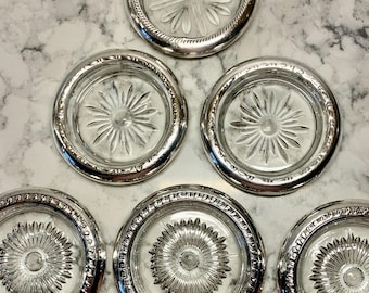 Vintage Silver Crystal Cut Glass Drink Coasters Lot of 6