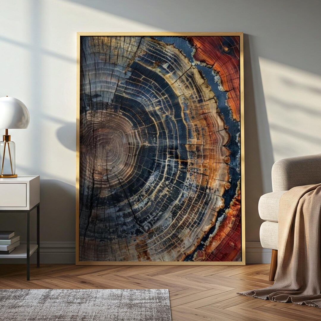 Tree Ring Artwork Print, Rustic Wood Slice Nature Decor, Organic ...
