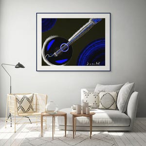 Banjo Resonance7 – Banjo azul y resonancia gráfica | Arte mural musical | Póster contemporáneo | Arte moderno de Valérie Loeuillet