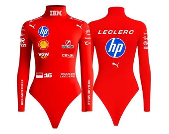 Women's Racing Inspired Bodysuit Red Motorsport Jumpsuit Long Sleeve Racing Stretch Bodysuit