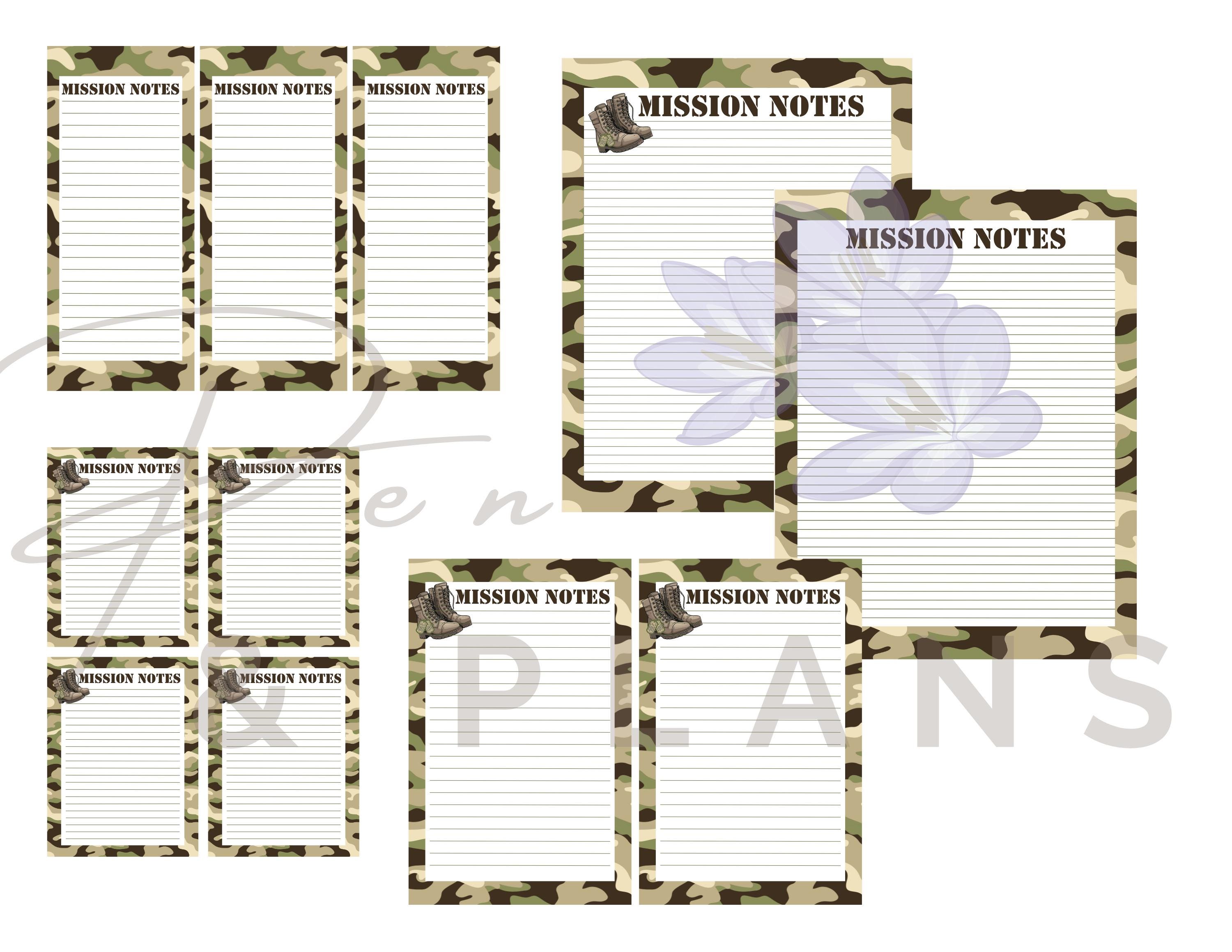 Military Inspired Printable Notepad, Camouflage Note Memo Pad PDF ...