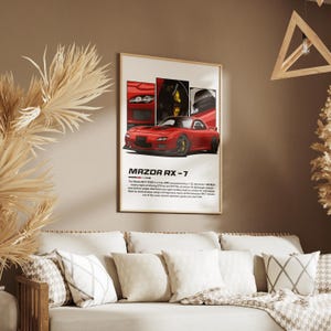Mazda RX-7 FD3S Red JDM Car Poster: Rotary Engine Illustration