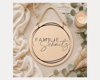 Türschild Familienaam, Holzschild Wand, Türaufhängung, Jute, Geschenkidee