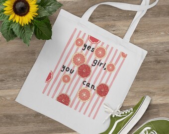 Stoffen, Motivatie, Geschenkidee, Freundinnen, Jutebeutel, Beutel zum Einkaufen, Wäschebeutel, Wechselsachenbeutel, Grapefruit, Floral