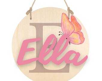 Türschild Kinderzimmer, Holzschild, Juteaufhänger für Tür oder Wand, Name en Farbe zur Auswahl