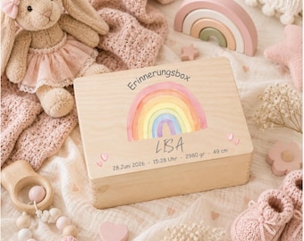 Erinnerungsbox als Geschenk voor Geburt, Erinnerungskiste Baby, Regenbogen, Mädchen, Baby, Geschenkidee, Taufgeschenk, personalisiert