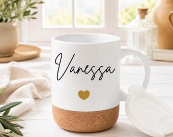 Personaliseerbare keramiek voor thee of koffie met korkboden, geschenkidee voor de herzenmensen, Abschied Kindergarten, Schule