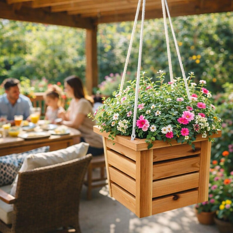 DIY Hanging Wooden Planter Box Plan: Vertical Garden & Floating Herb ...