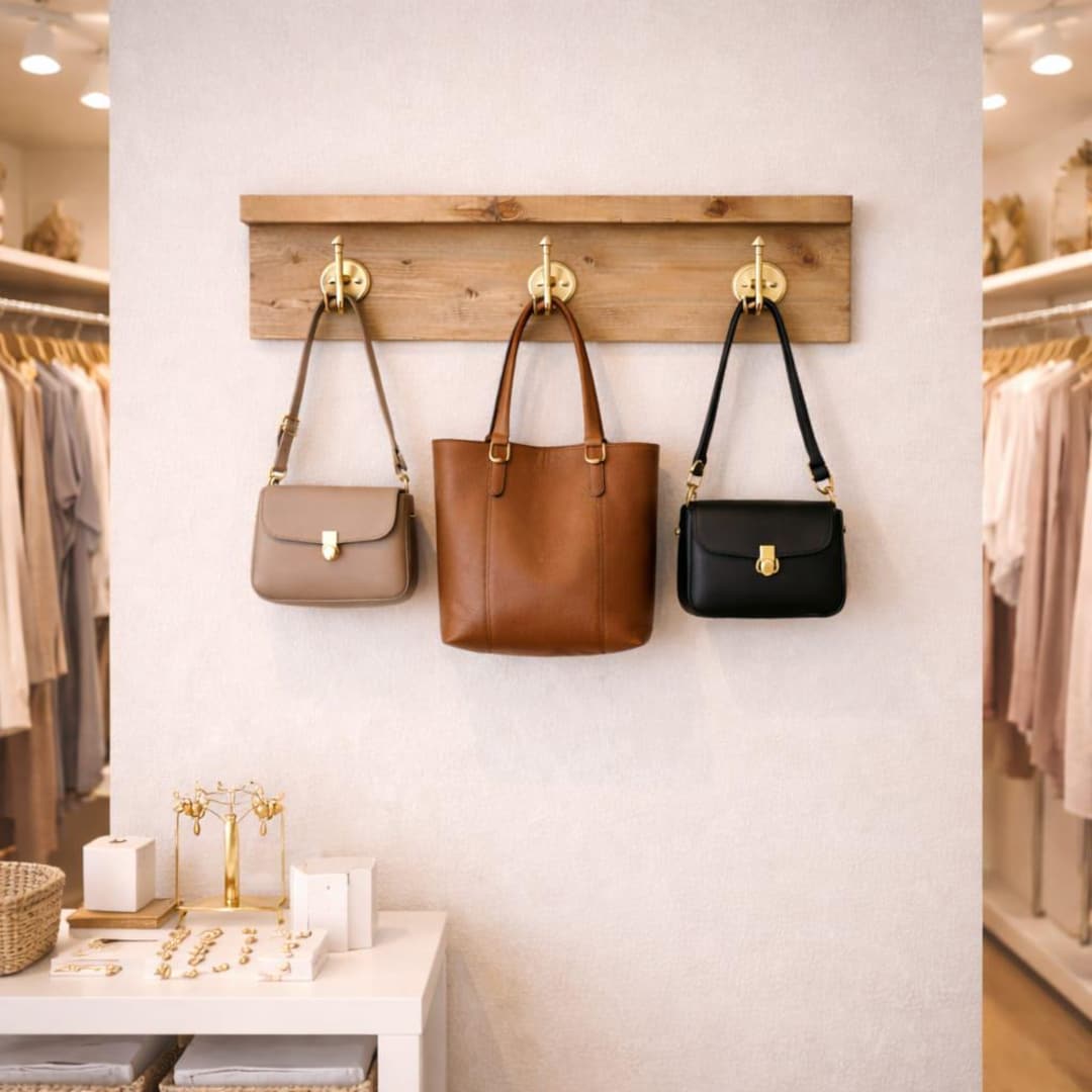 DIY Purse Rack Wall Hanger Plans | Wood Entryway Bag Organizer With ...
