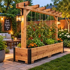Wooden Raised Garden Bed with Trellis, Outdoor Planter Box, Vertical Vegetable Garden, Climbing Plant Support, Patio Garden Planter