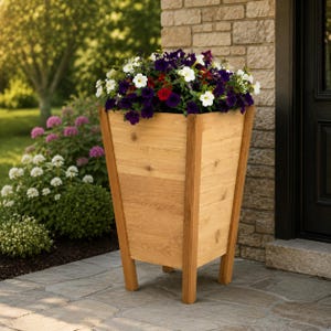 DIY Tall Tapered Planter Plans | Wooden Outdoor Front Porch Build Guide | Modern Square Large Flower Pot PDF | Step-by-Step Craft Plan