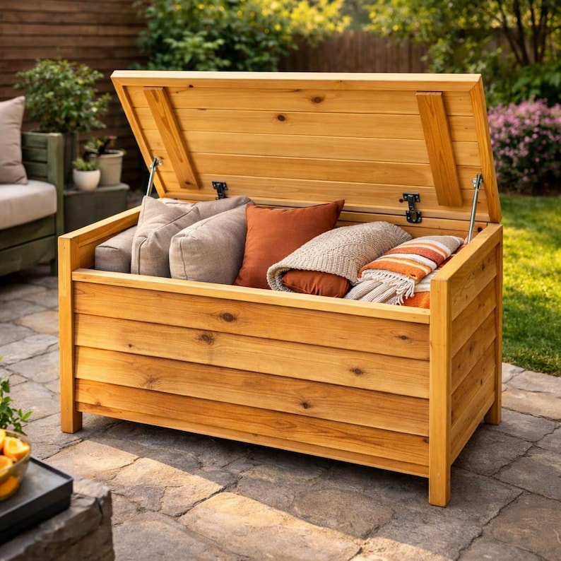 Modern Storage Chest Plan: DIY Outdoor Deck Box With Lid (PDF) - Etsy