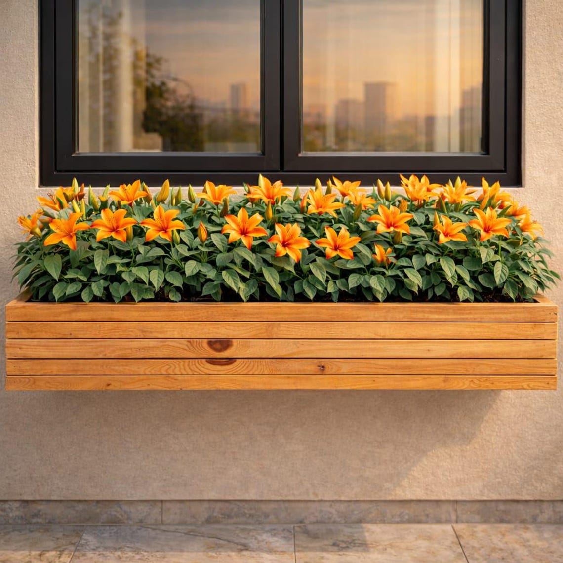 Modern Wood Window Flower Box Plans | Horizontal Slat Planter Box (PDF ...