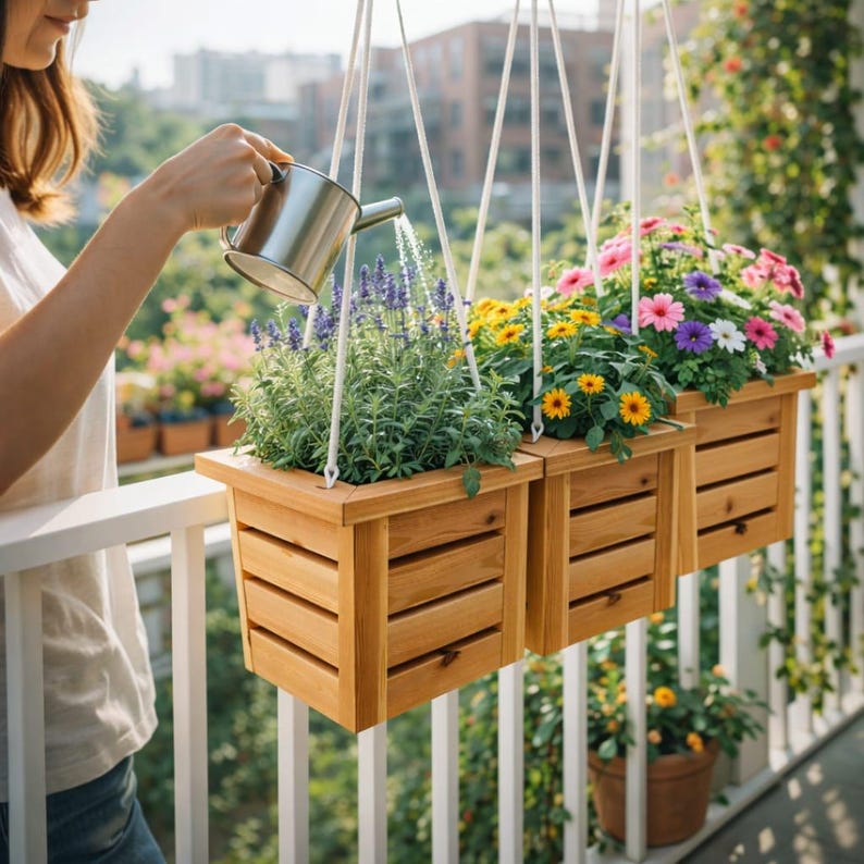 DIY Hanging Wooden Planter Box Plan: Vertical Garden & Floating Herb ...