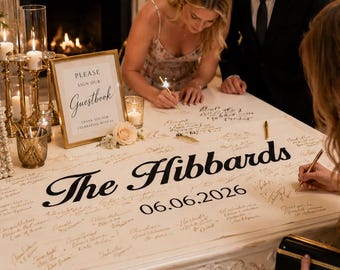 Hand Embroidered Wedding guest book fabric banner,Personalized Last Name sign,Embroidered Family Name Sign