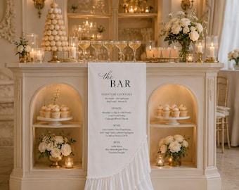 Tovaglia da bar con volant, menù da bar in lino Tencel, menù da cocktail in tessuto, menù da bar personalizzabile per matrimoni, decorazioni romantiche per matrimoni