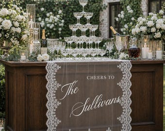 Custom Lace Sheer Wedding Bar Sign,Elegant Wedding Drink Station decor,Minimalist Wedding Cocktail decor