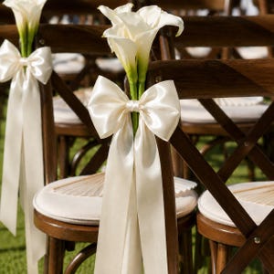 Laços de cetim pré-amarrados para cadeiras de casamento, decoração elegante para o corredor, decoração romântica para cadeiras de casamento, decoração rústica para casamento, laços para cadeiras de casamento