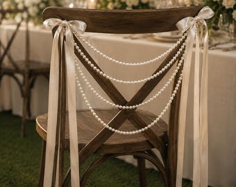 Elegante ghirlanda di perle per sedie, decorazioni romantiche per sedie da matrimonio, decorazioni di perle per matrimoni, decorazioni rustiche per matrimoni, fiocchi per sedie da matrimonio