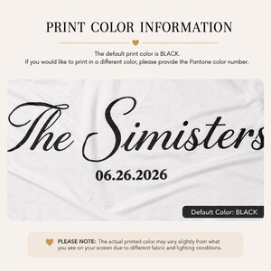 May include: A white fabric surface featuring black text that reads The Simisters and the date 06.26.2026. The image includes instructional text regarding print color information, noting that the default print color is black.