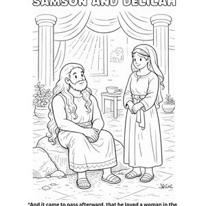 Samson and Delilah Bible Lesson, Kids Coloring Pages, Sunday School Activity (PDF Download) image 1