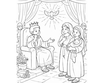 King Solomon Coloring Page Printable, Bible Story Activity for Kids, Wisdom Lesson Worksheet, Sunday School Homeschool PDF