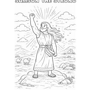 Samson and Delilah Bible Lesson, Kids Coloring Pages, Sunday School Activity (PDF Download) image 2