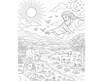 7 Days of Creation Coloring Pages Bible Story Printable Christian Homeschool Sunday School Activity PDF