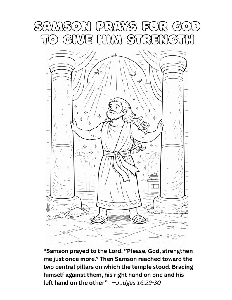 Samson and Delilah Bible Lesson, Kids Coloring Pages, Sunday School Activity (PDF Download) image 3