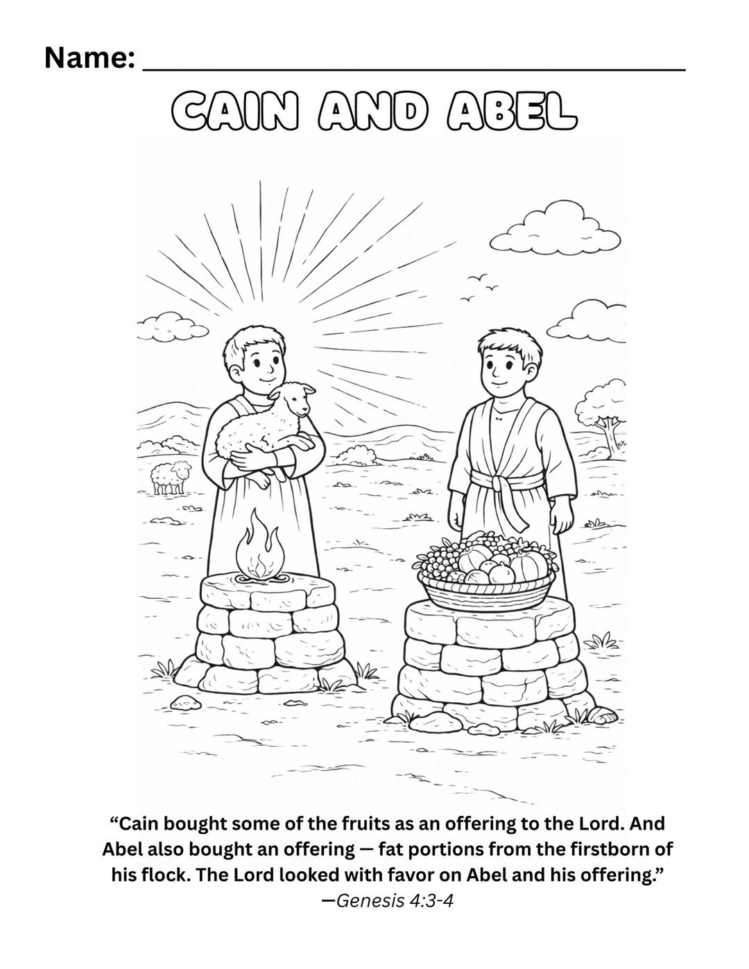 Cain and Abel Coloring Page, Genesis 4 Bible Lesson (PDF) - Etsy