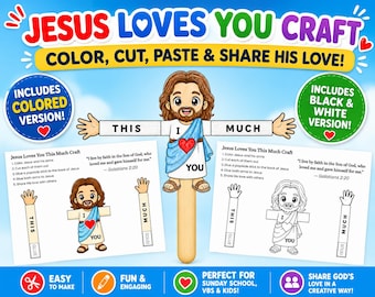 Jesus Loves You This Much Craft Printable | Christian Kids Craft | Sunday School Activity | Bible Craft For Kids | Color Cut Glue PDF