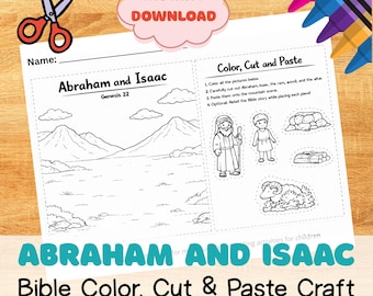 Abraham and Isaac Craft Printable | Bible Story Coloring Cut and Paste Activity | Genesis 22 Sunday School Worksheet | Christian Kids PDF