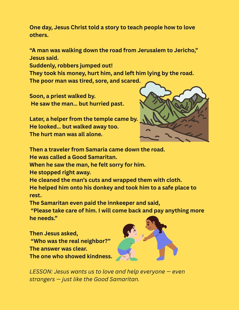 The Good Samaritan Coloring Page Printable for Kids, Bible Story ...