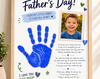 Father's Day Handprint Craft Printable, Father's Day Photo Keepsake, Kids Handprint Gift for Dad, Preschool Father's Day Activity, DIY Kids
